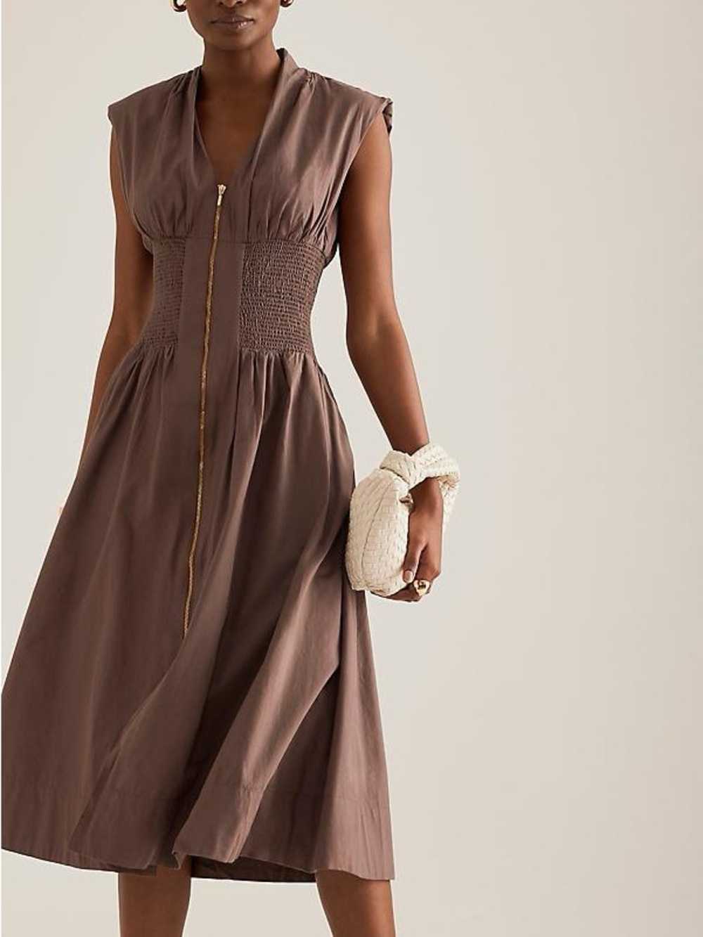 Anthropologie Tommie brown midi zip front dress